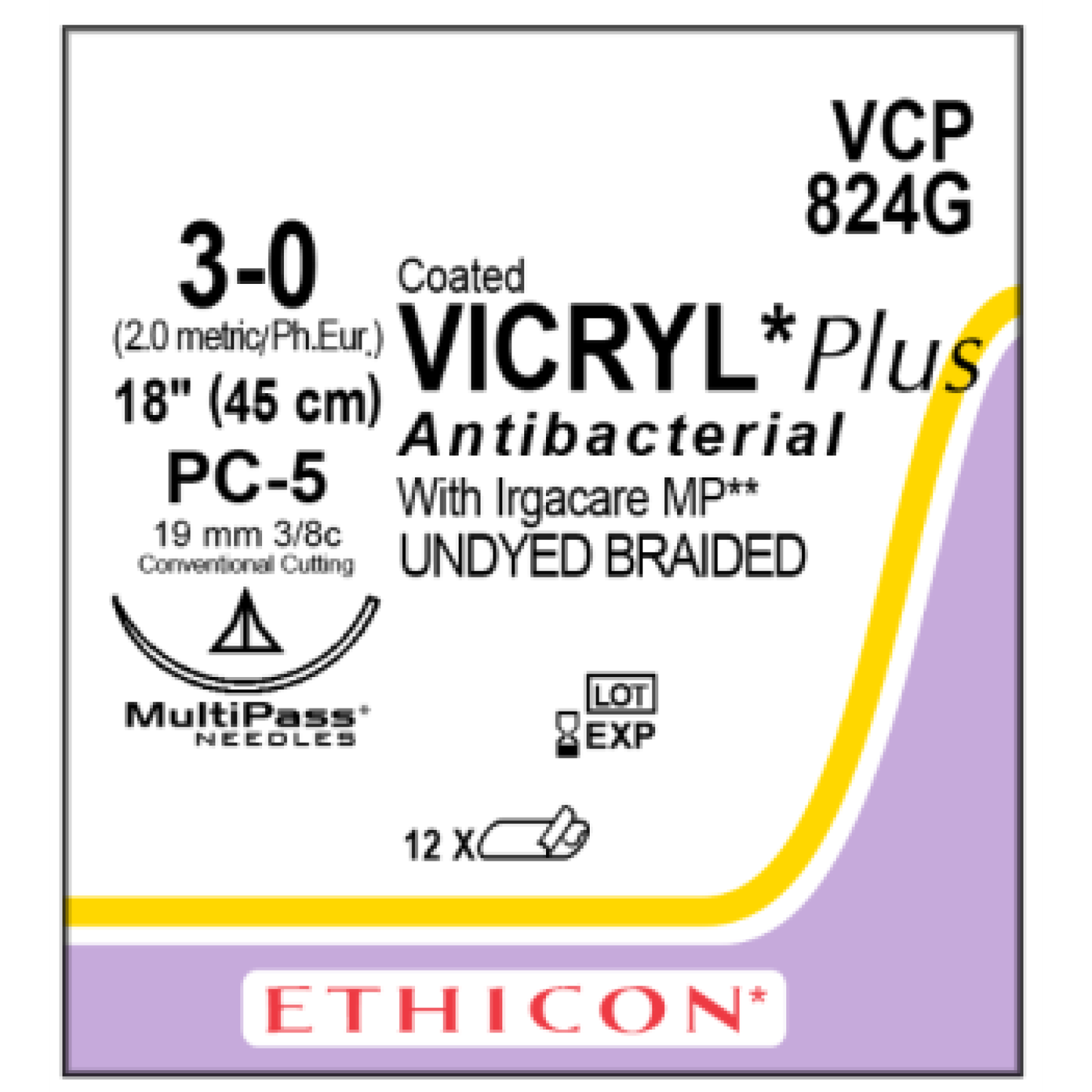 Coated Vicryl Plus 5-0 13mm P-3 45cm Undyed Nylon Sutures