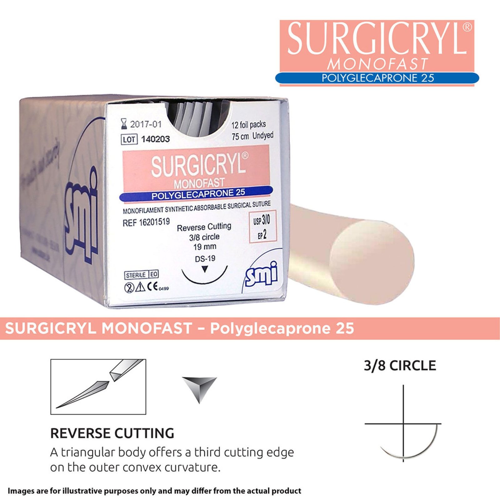 Surgicryl Monofast 4-0 26mm 75cm Undyed Absorbable Sutures