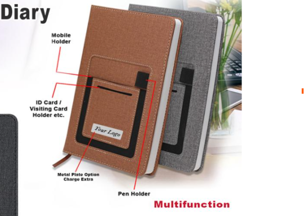 A5 Office Notebook Diary- Phone Pocket-  Black Leather Diaries