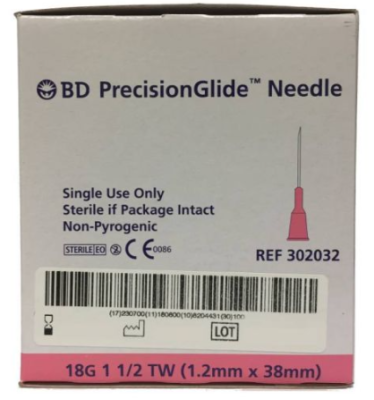 BD Drawing Up Hypodermic Needle 18G X 38mm Pink BD