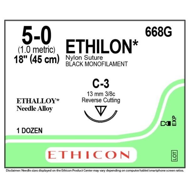 ETHILON* Nylon Sutures Black 45cm 5-0 C-3 13mm Nylon Sutures