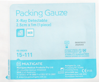 Gauze Packing 2.5cm X 1m X-ray Detectable 