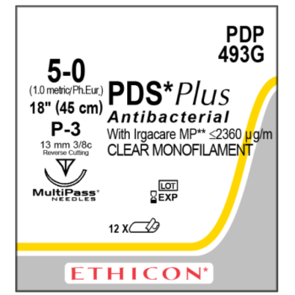 PDS* Plus Antibacterial Sutures Absorbable Undyed 5-0 45cm - Box/12  Absorbable Sutures