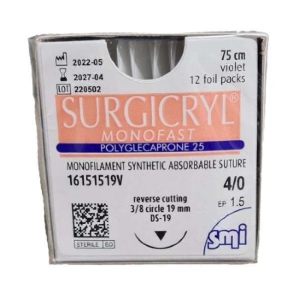 Surgicryl Monofast 4-0 19mm 75cm Suture Undyed  Absorbable Sutures