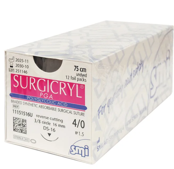 Surgicryl PGA 4-0 16mm 75cm Undyed  Absorbable Sutures