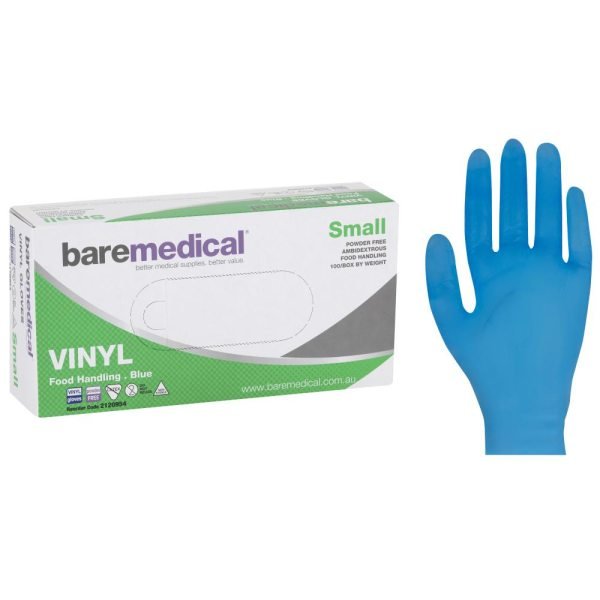  VINYL NON-STERILE POWDER FREE Blue Gloves - Small BareMedical