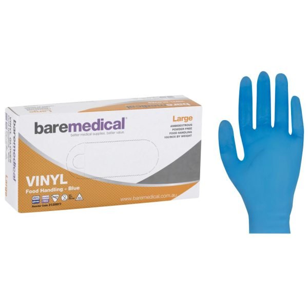  VINYL NON-STERILE POWDER FREE Blue Gloves - Large BareMedical