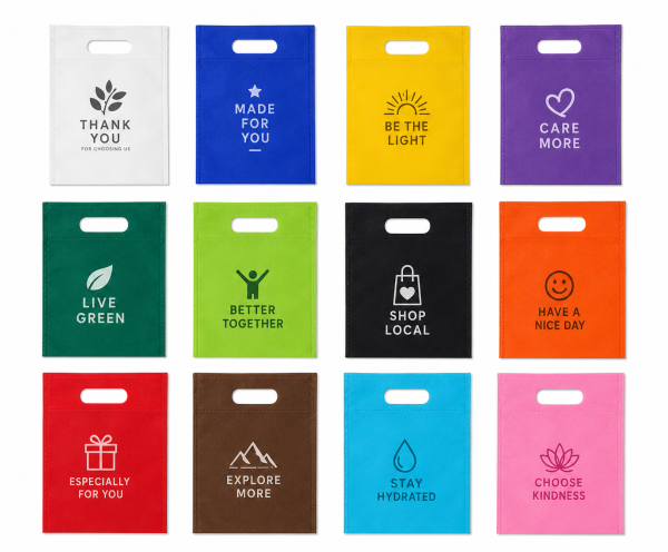 White- Custom Made Non-Woven D Cut Bags – 8” × 10”  Promotional D cut Bags